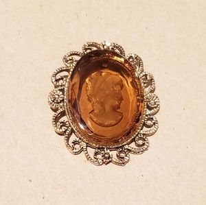 Vintage Intaglio Glass Amber Cameo Pendant